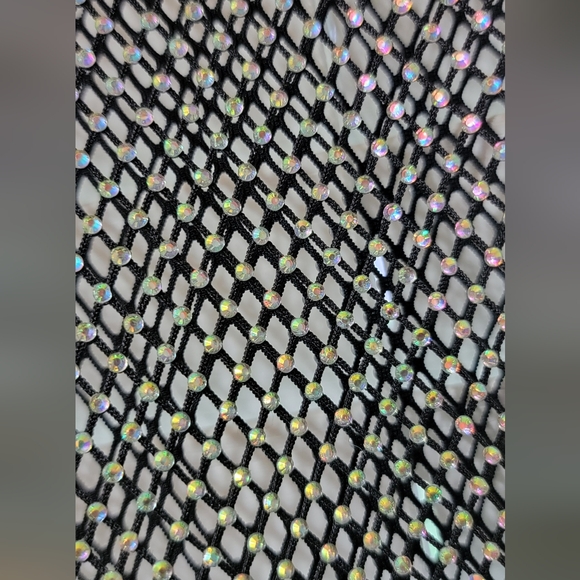 ZARA Net Mesh Crochet Rhinestone Iridescent Crystal Sheer Long Sleeve Bodysuit - Picture 5 of 8